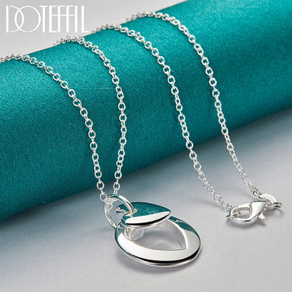 925 Sterling Silver Heart Round Pendant Necklace Chain For Woman Man