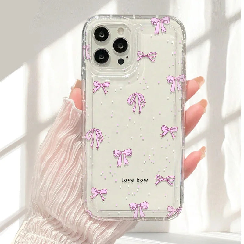 Colorful Bow Clear Transparent Tpu Shockproof Case For iPhone 16 15 14 13 12 11