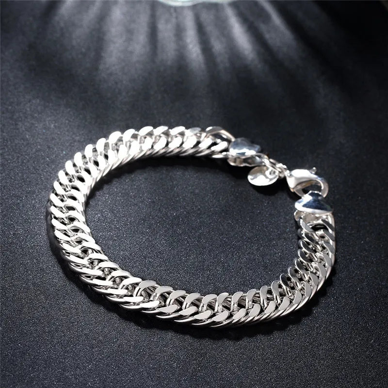 Noble 925 Sterling Silver Square Solid Chain Bracelet For Women Men Charm