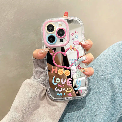 Lovely Girl Heart Mirror Phone Case For iPhone 11 12 13 14 15 Pro Max