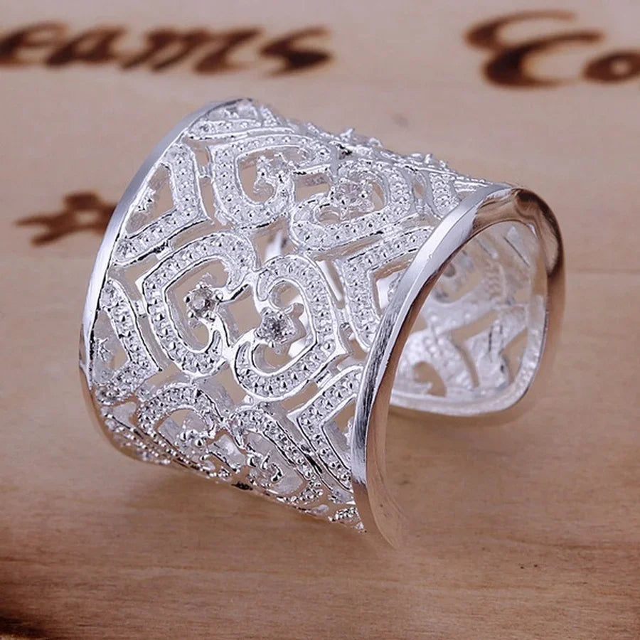 925 Sterling Silver Ring Women Crystal Noble Charms