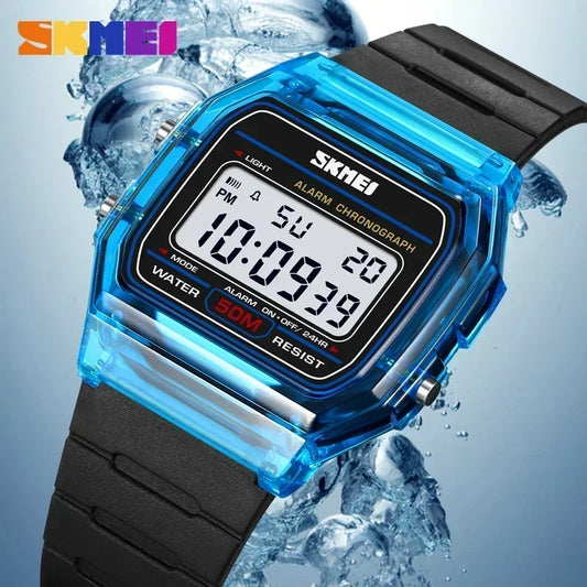 Womens Digital Watch Transparent TPU Strap Shockproof Ladies Wristwatch