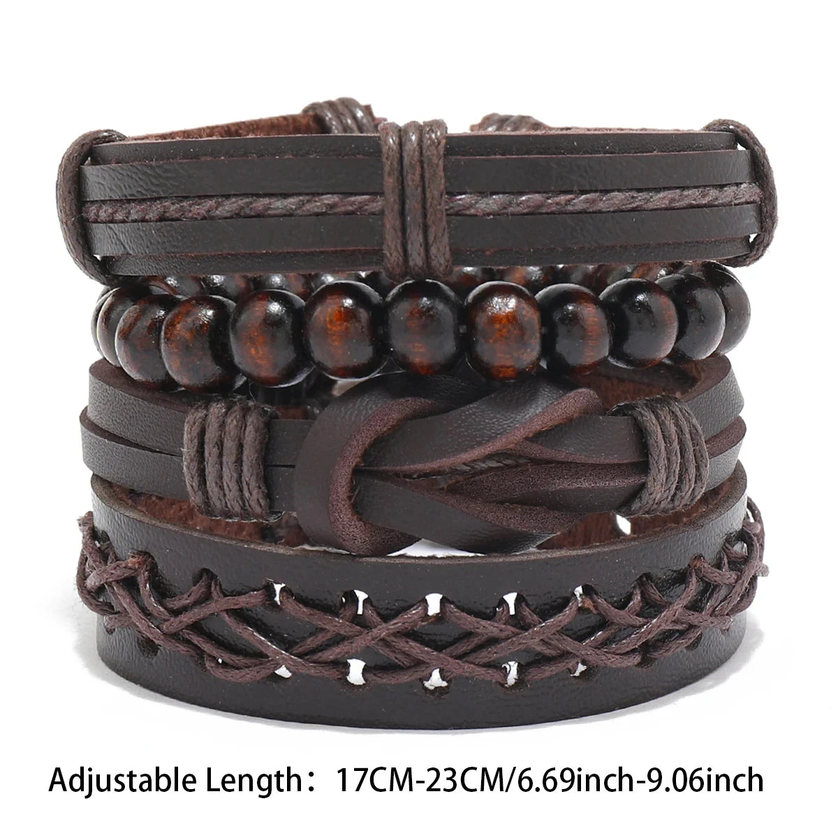 4pcs Set Braided Wrap Leather Mens Bracelet Ethnic Tribal Wristband