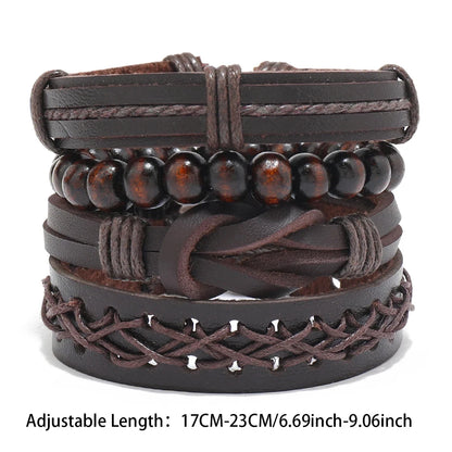 4pcs Set Braided Wrap Leather Mens Bracelet Ethnic Tribal Wristband