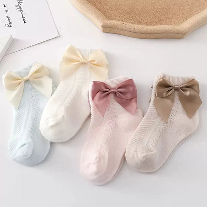 3 Pairs Summer Baby Mesh Socks Bowknot Cotton Newborn Sock