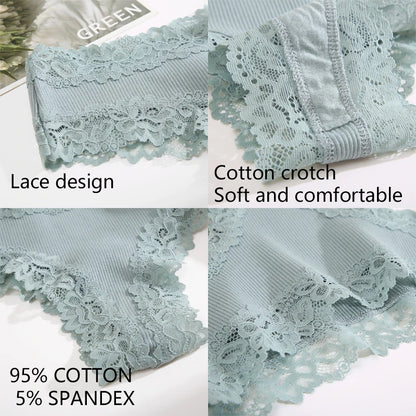 2pcs Womens Cotton Underwear Sexy Lace Floral Panties Low Rise Comfortable