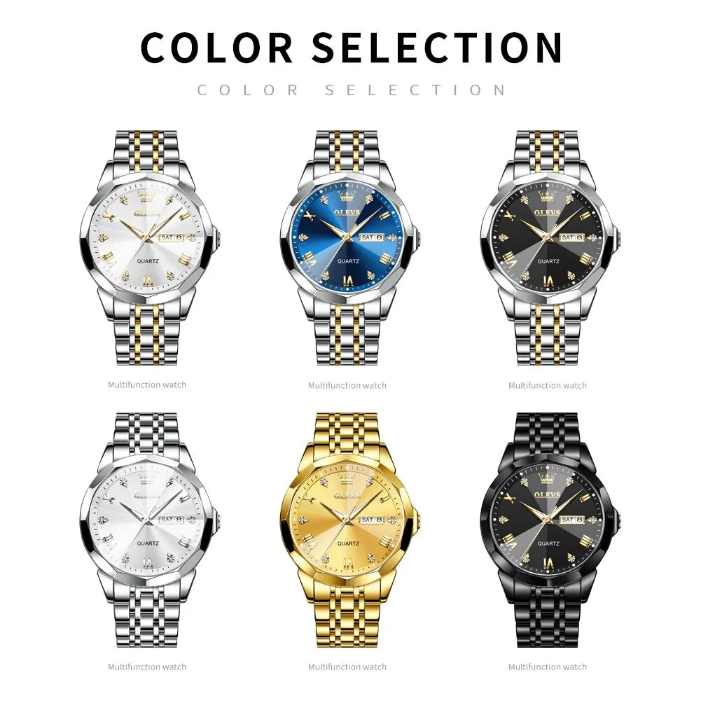 Mens Quartz Watch Waterproof Luminous Stainless Steel Wristwatch