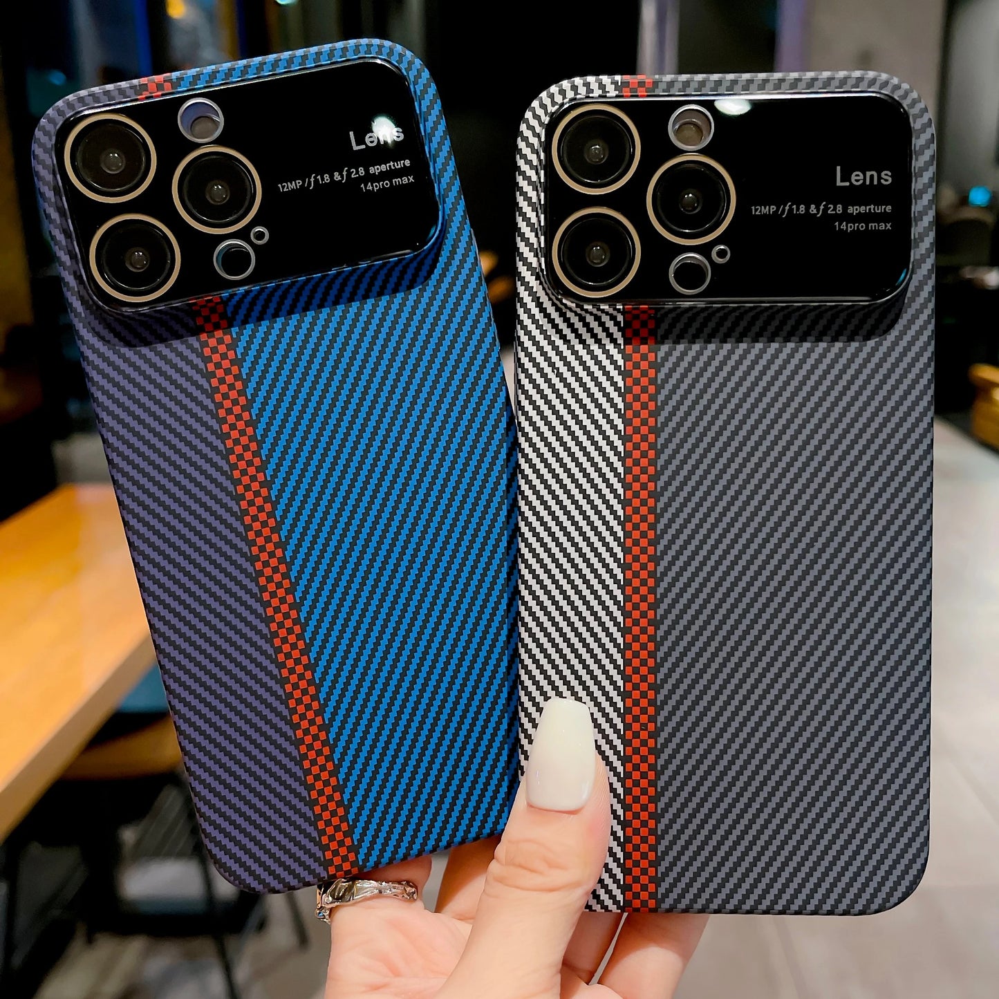 Carbon Fiber Large Lens Phone Case For iPhone 11 12 13 14 Pro Max