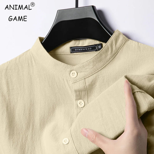 Mens Linen Cotton Shirts Lightweight Long Sleeve Breathable