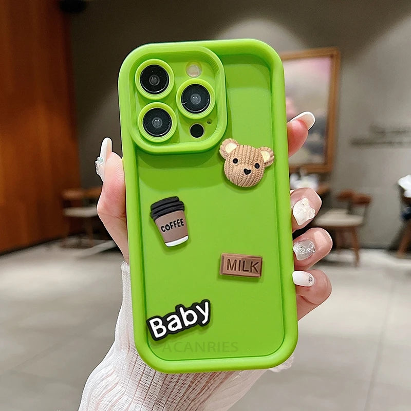 Cute 3D Bear Coffee Cartoon Silicone Case For Iphone 15 14 13 12 11