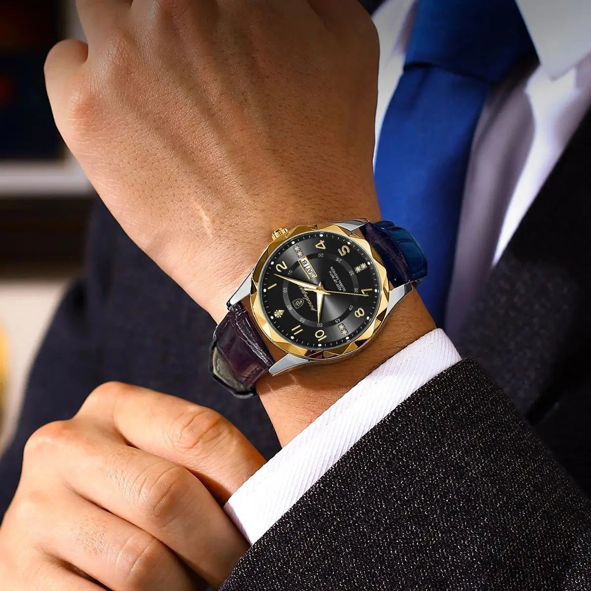Mens Sport Quartz Leather Man Watch Waterproof Luminous