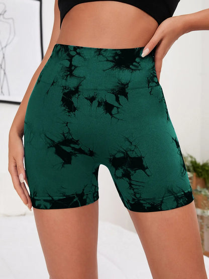 Seamless Tie Dye Style High Waist Yoga Tight Shorts