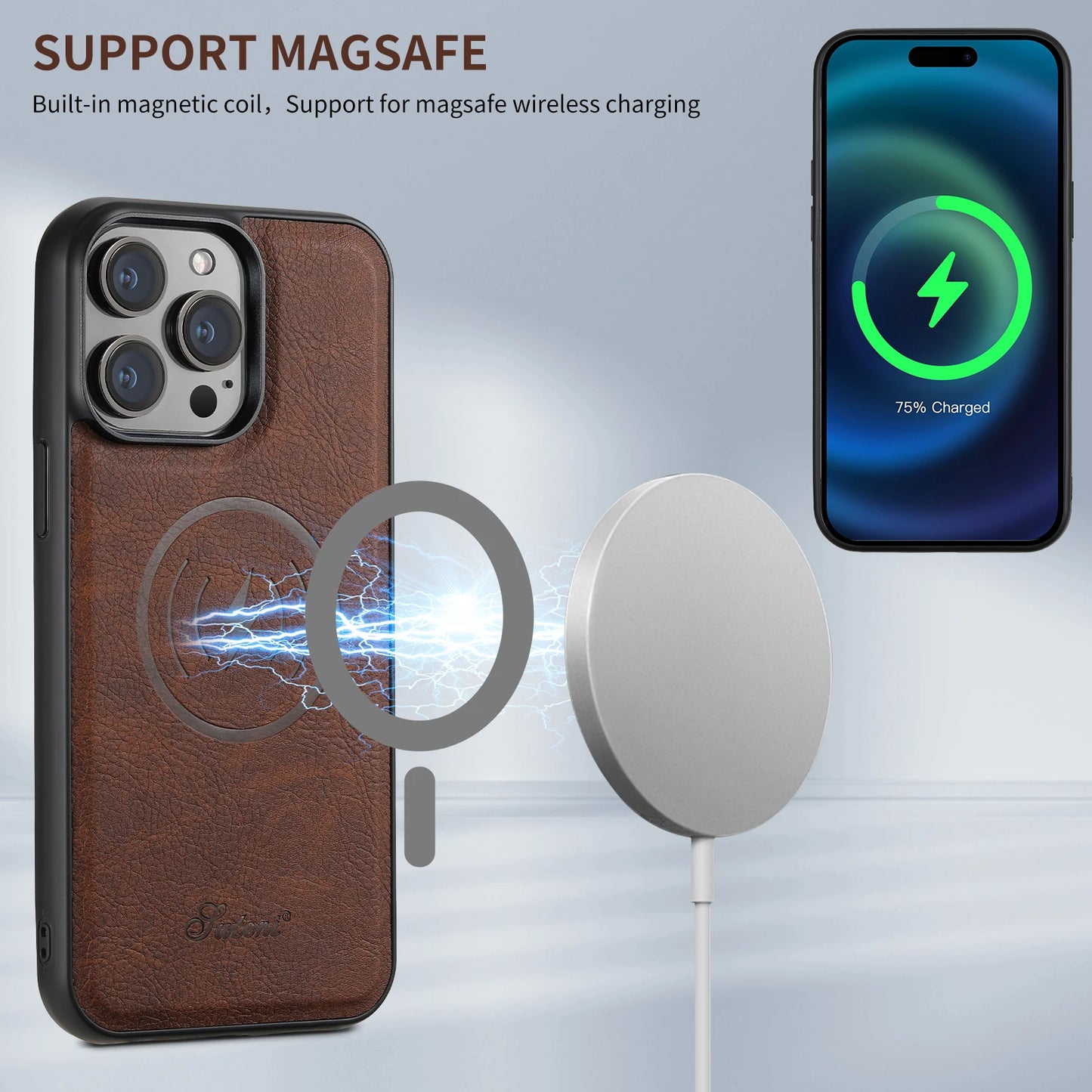 Magnetic Card Holder Leather Phone Case For iPhone 16 15 14 13 12