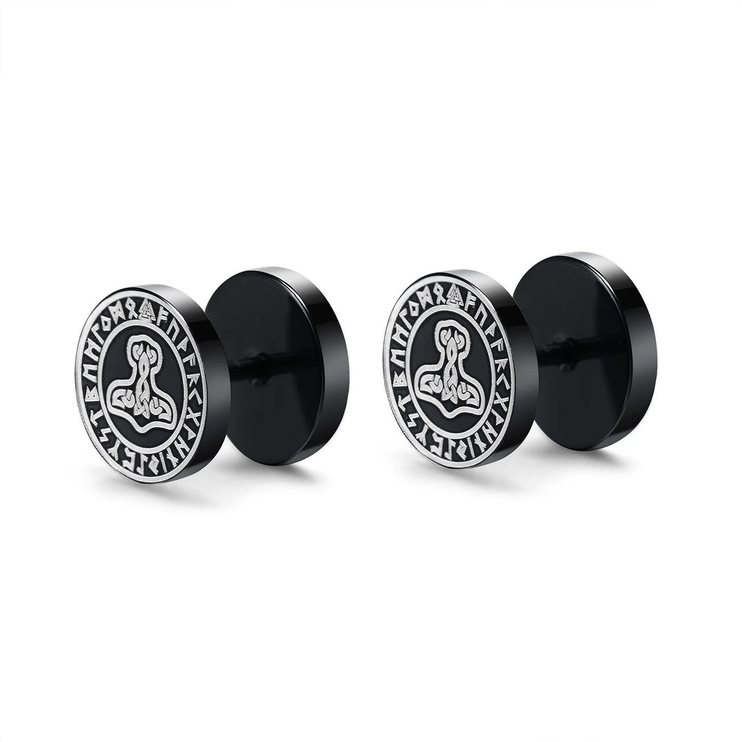 Gothic Norse Viking Runes Stud Earrings for Men Rock Punk Stainless Steel