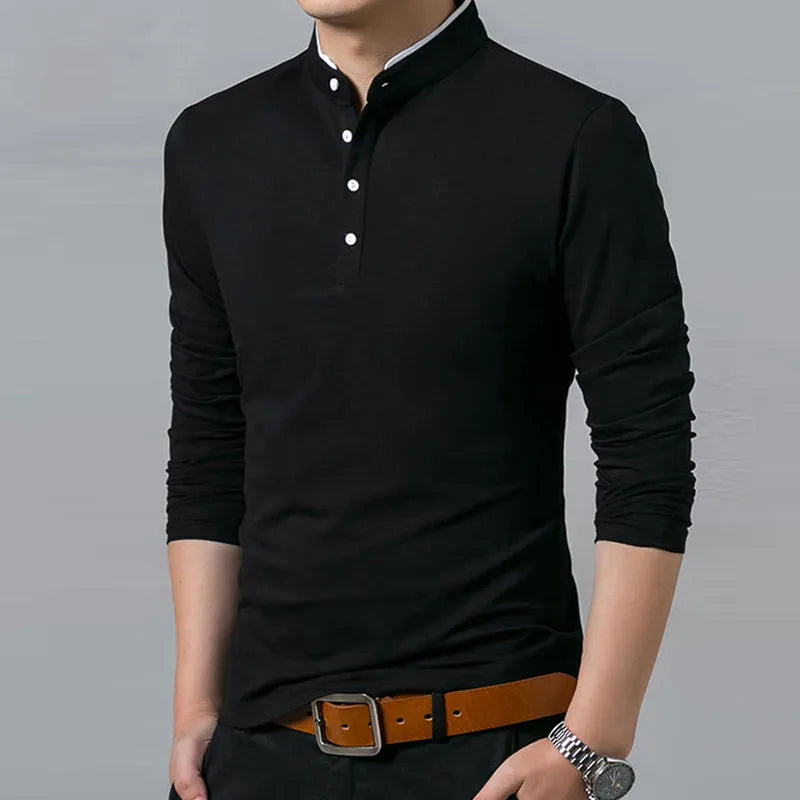 Mens Polo Long Sleeve T-shirt Summer Comfortable and Breathable