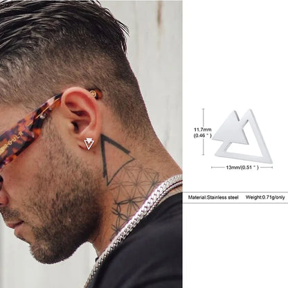 Stud Earring Men Stainless Steel Double Triangle Arrow Geometric Earrings
