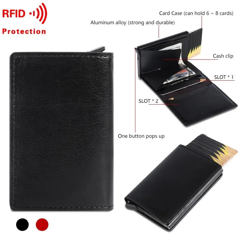 Unisex Wallet Rfid Carbon Fiber Leather Card Holder