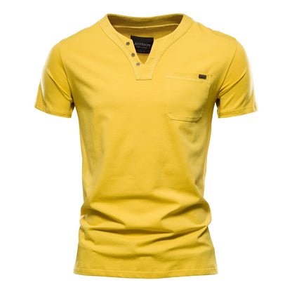 Summer Top Quality Cotton T Shirts Mens V Neck T Shirt