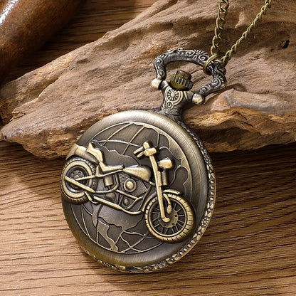 Retro Motorcycle Pattern Quartz Pocket Watch