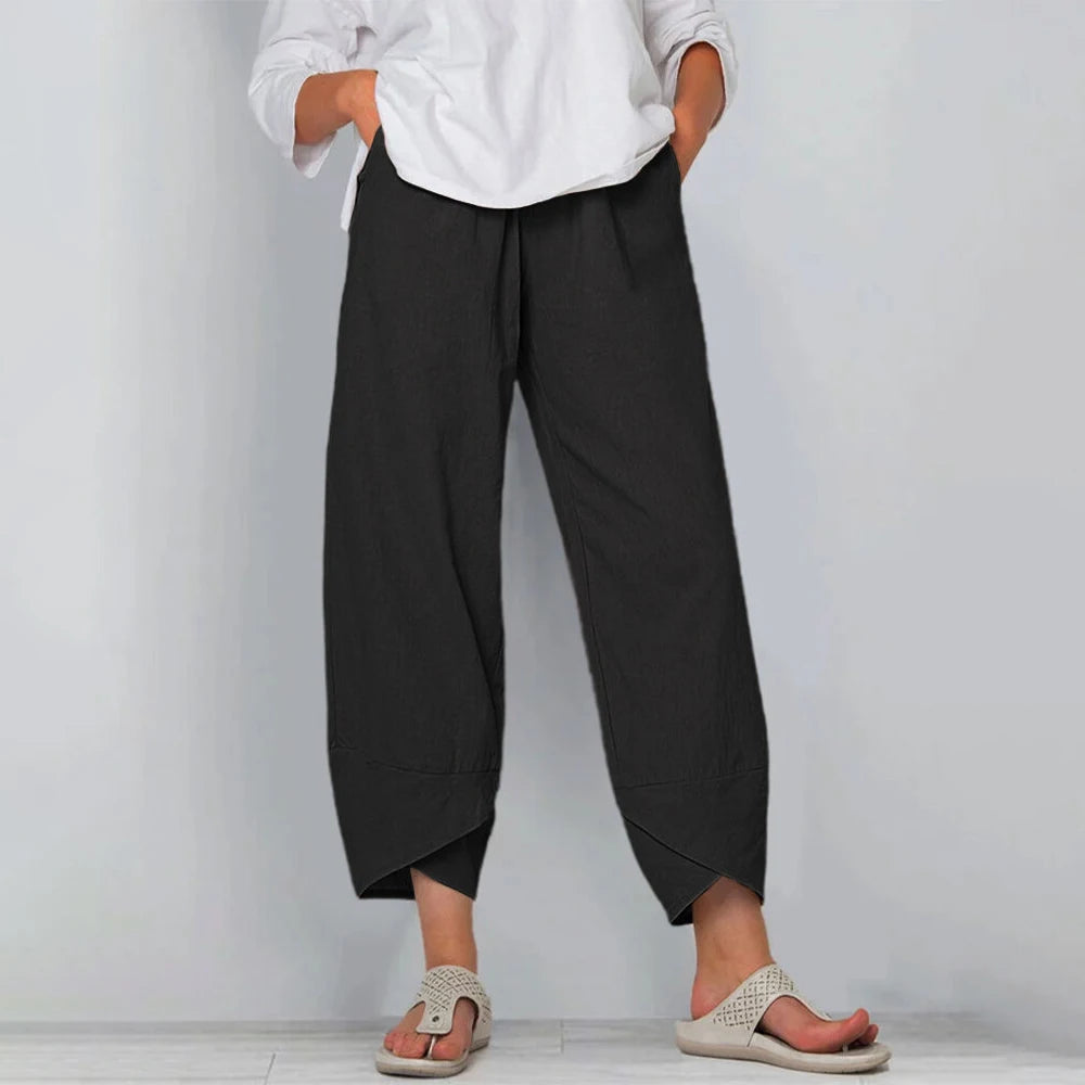 Womens Cotton Linen Harem Pants Wide Leg Casual Trousers