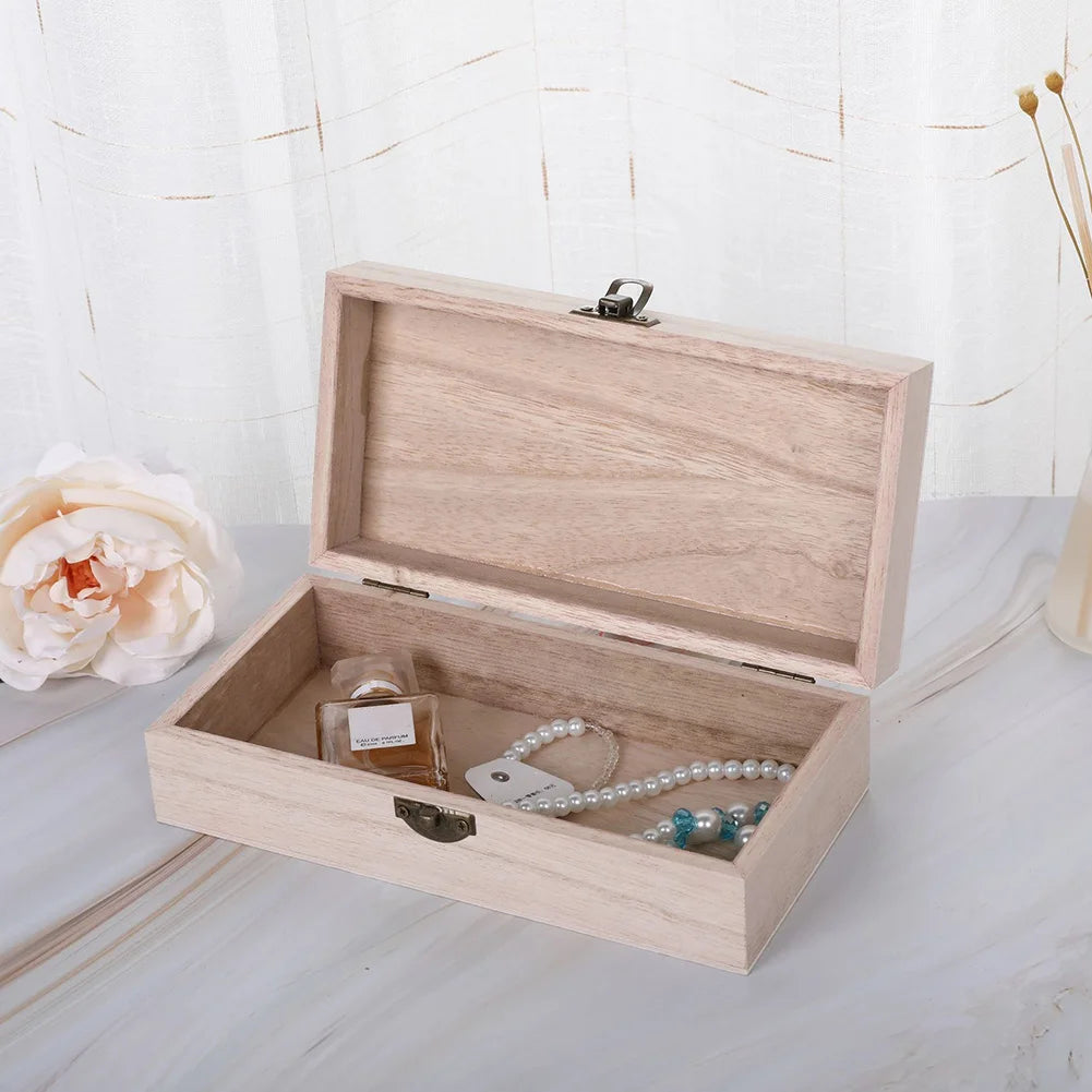 Rectangular Wooden Storage Box Retro Jewelry Boxes Desktop Organizer