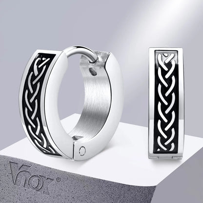 Retro Celtic Knot Earrings Mens Anti Allergy Hoop Huggie Earrings