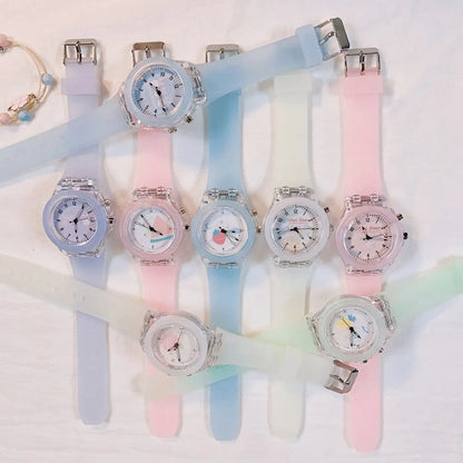 Girls Kids Children Luminous Student Colorful LED Light Quartz Watch