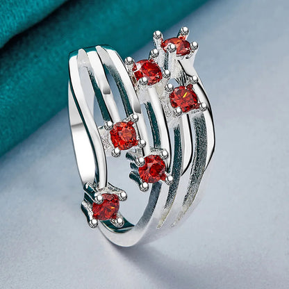 925 Sterling Silver Six Star Point Zircon Ring For Women