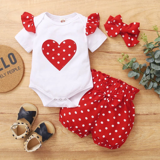 Newborn Baby Girl Cute Polka Dot Outfit Bodysuit Pants Headband Set