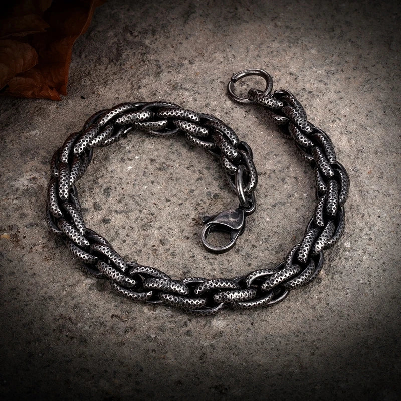 Vintage Oxidized Black Link Motocycle Cuban Chain Mens Bracelet