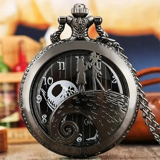 Fashion Lovers Skeleton Quarzt Pocket Watch with Chain Necklace