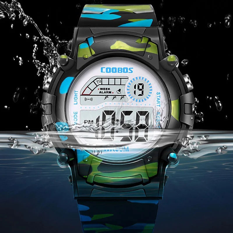 Kids LED Digital Watch Camouflage Sports  Waterproof Multifunction