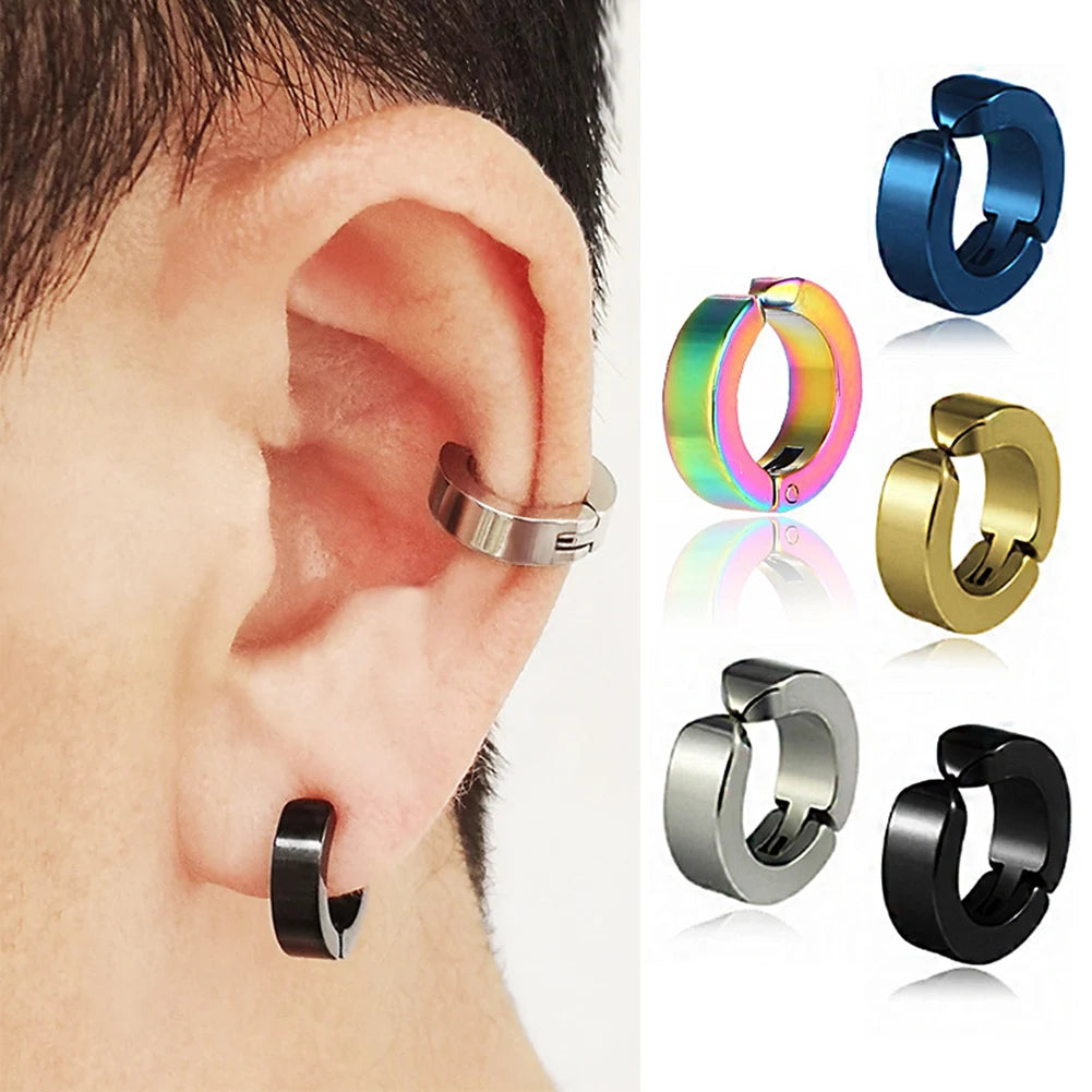 Punk Non Piercing Clip Unisex Titanium Steel Magnetic Type Stud Earrings