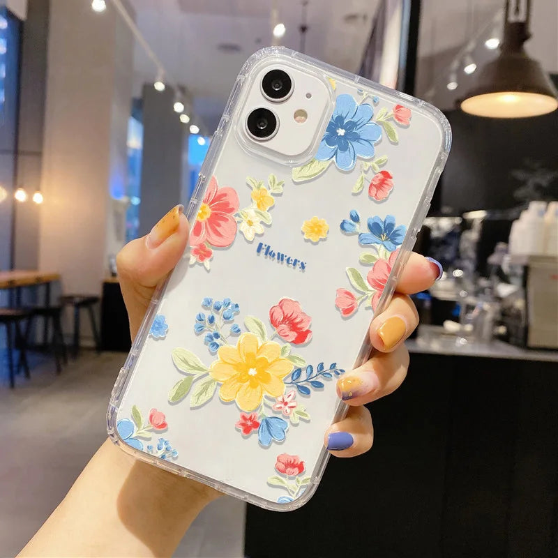 Flower Shockproof Clear Phone Case For iPhone 16 15 14 Pro Max