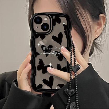 Love Heart Hang Chain Soft Case For iPhone 16 15 14 13 12 11 Pro Max