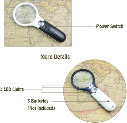 Magnifying Glass Handheld 45X Magnifier With 3 LED Light For Reading