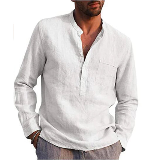 Cotton Linen Mens Long Sleeved Shirts Summer Casual Style