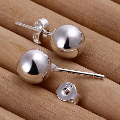 8mm Beads Charm 925 Sterling Silver Womens Earring Stud