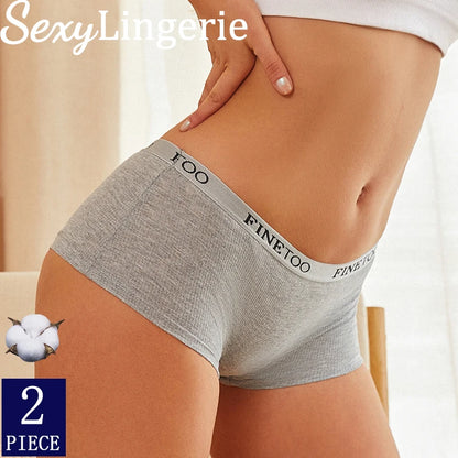 2pcs Womens Cotton Panties Female Boxer Low Waist Sport Underwear