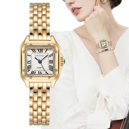 Womens Fashion Square Watch Alloy Strap Luxury Ladies Quartz Wristwatches