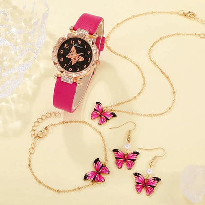 5PCS Set Womens Fashion Quartz Watch Jewelry Set