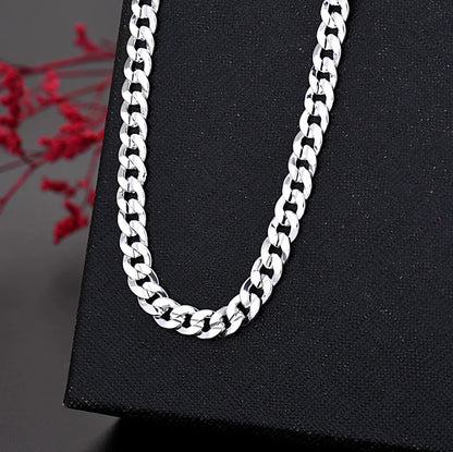925 Sterling Silver Charm 7MM Chain Unisex Bracelets Neckalces Jewelry Set