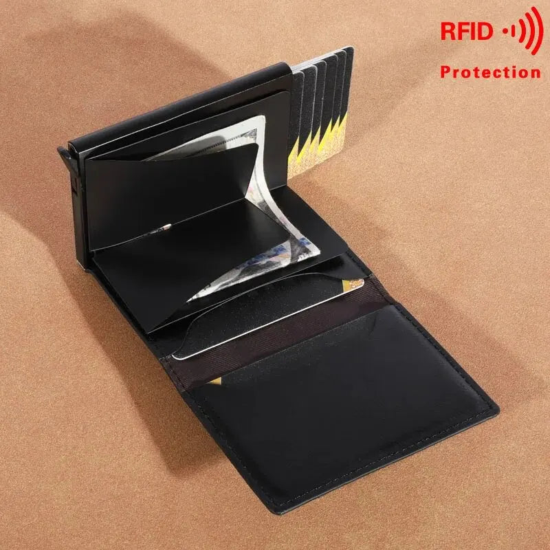 Unisex Wallet Rfid Carbon Fiber Leather Card Holder