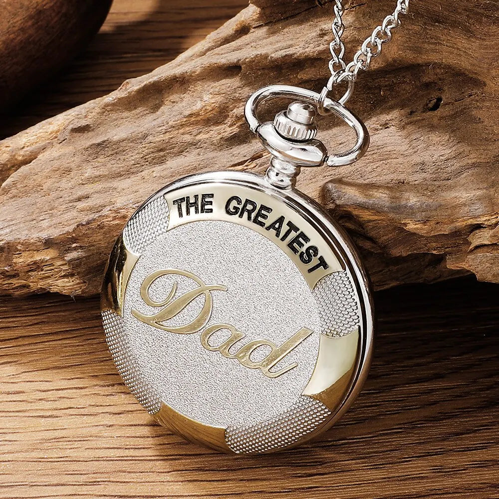 THE GREATEST DAD Mens Quartz Pocket Watch Fob Chain Necklace