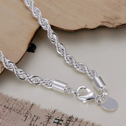 925 Sterling Silver Chain Exquisite Twisted Unisex Bracelet Fashion Charm Chain