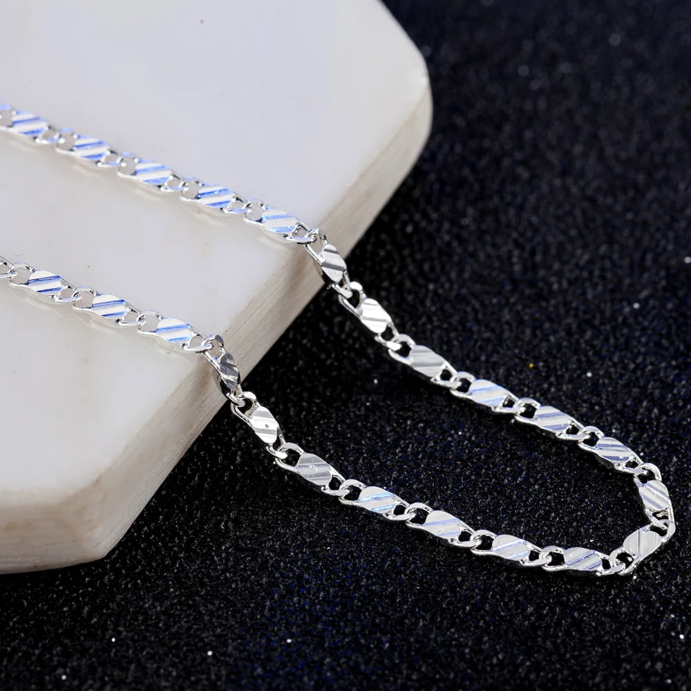 925 Sterling Silver 2MM Flat Clavicle Chains Necklaces for Men Women
