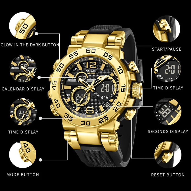 Mens Sports Wristwatch 50M Waterproof Dual Time Alarm Watch