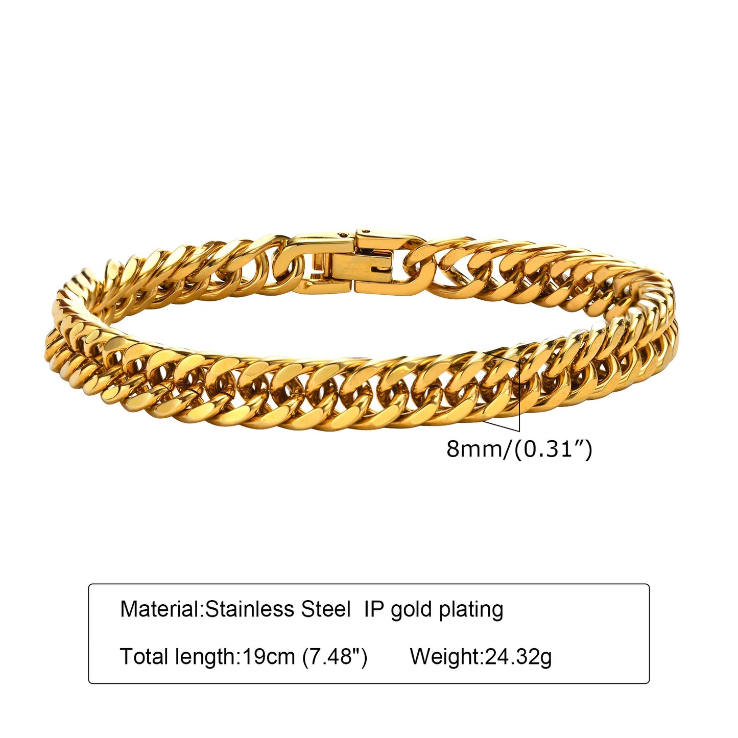 Stylish Double Curb Chain Bracelets for Men Stainless Steel