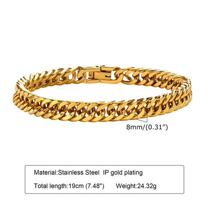 Stylish Double Curb Chain Bracelets for Men Stainless Steel