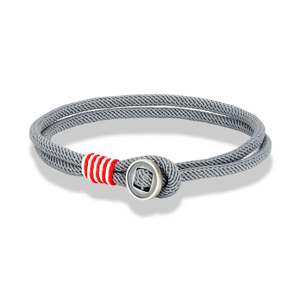 Unisex 925 Sterling Silver Retro Button Waterproof Nautical Rope Bracelet